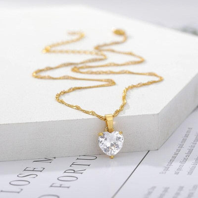 Heart Necklaces with Zircon Heart Pendant - Necklace - Gold