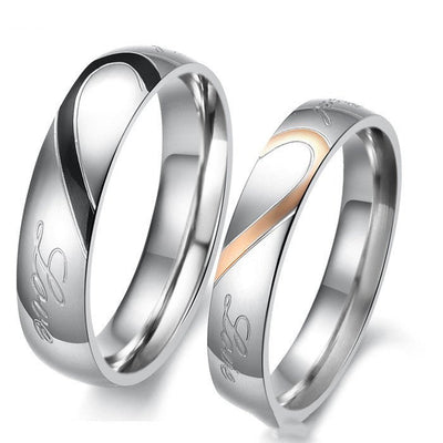 Heart-shaped Matching Couple Rings - Rings - Silver