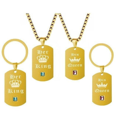 Her King and His Queen Keychain and Necklace Set - Keychain - Gold-color