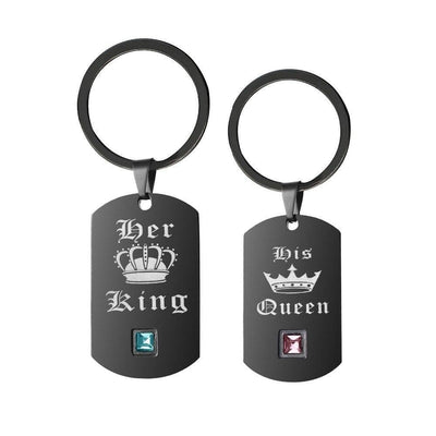 Her King and His Queen Matching Couple Keychains - Keychain - Black