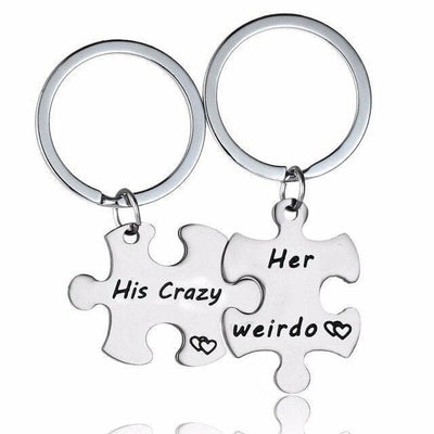 His Crazy & Her Weirdo - Matching Engraved Keychains - Keychain - one pair