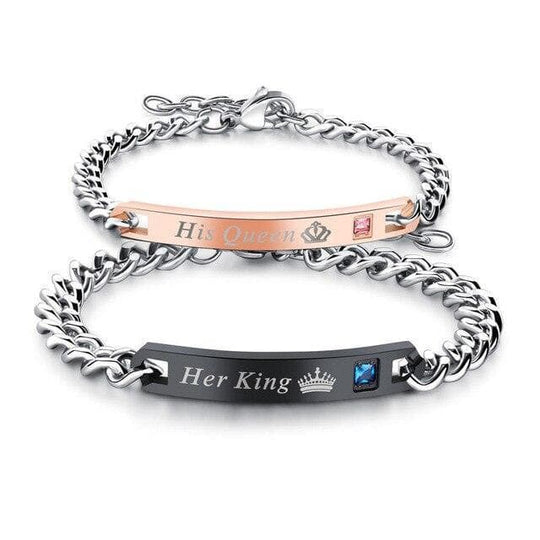 His Queen Her King - Couple Bracelets - Bracelets - Black & Rose Gold