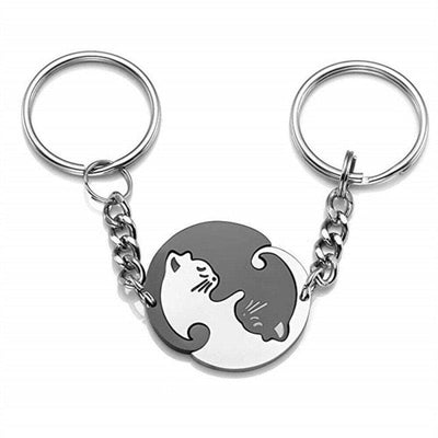 Hugging Cats - Cute Matching Couples Keychain - Keychains -