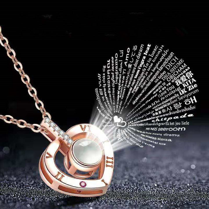 Collana Ciondolo Proiezione 100 Lingue 'Ti Amo' – Regalo San Valentino – Acciaio Argento