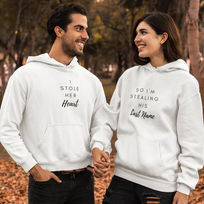 I Stole Her Heart / His Last Name Couple Hoodies - Hoodies - White L