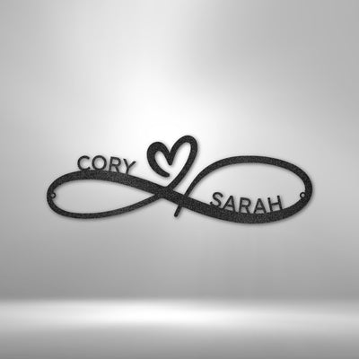 Infinity Heart with Couple Names - Steel Sign - Metal Sign - Black