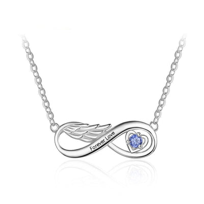 Infinity Wing Necklace with Engraving and Customized Birthstone - Necklace - United States