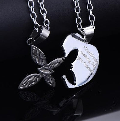 Interlocking Heart and Butterfly Couple Necklaces - Necklace - Black and White