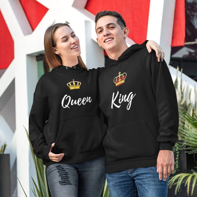 King And Queen Matching Couple Hoodies - Hoodies - Black L