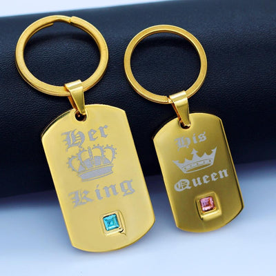 King and Queen Matching Couple Keychains - Keychain - Gold
