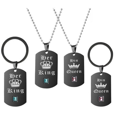 King and Queen Necklaces and Keychains Set - Keychain - Black Gun Plated