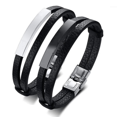 Leather Bracelets with Customized Engraving for Couples - Bracelets - Silver