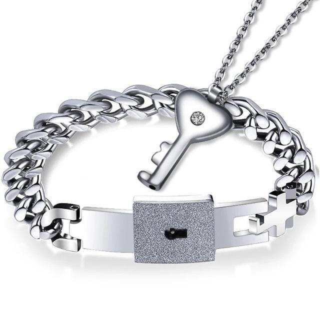 Locked Bracelet with Key Necklace for Men – CoupleGifts.com