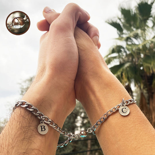 Magnetic Couple Bracelets with Custom Letters Pendants - Bracelets -