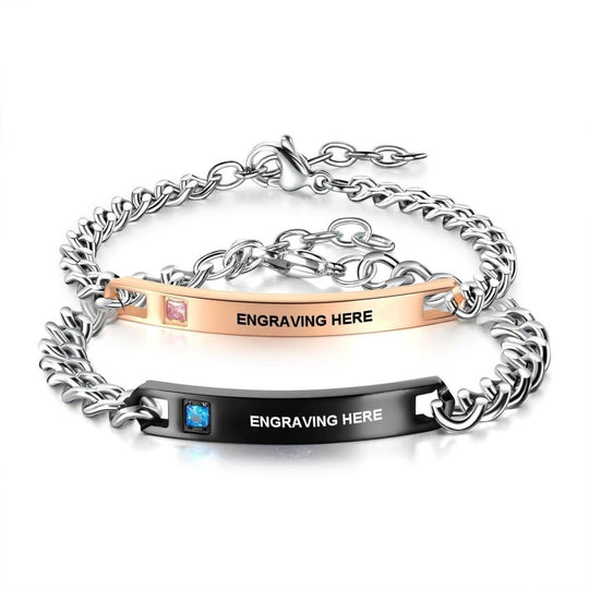 Matching Couple Bracelets With Custom Engraving - Bracelets - Custom Text