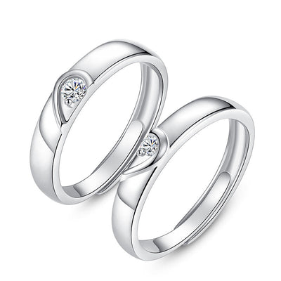 Matching Heart Adjustable Promise Rings Sterling Silver - Rings - Silver