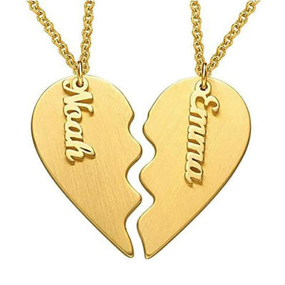 Matching Heart Couple Necklaces with Custom Names - Necklaces - 18 inch (45 cm)