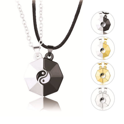 Matching Jin Jang Couple Necklaces - Necklaces - Silver & Black