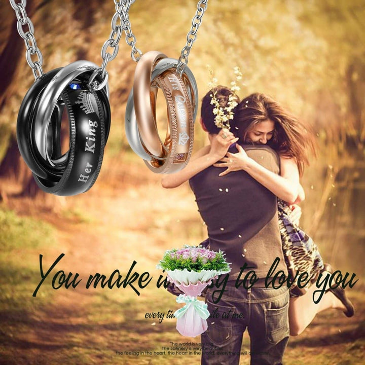 Matching Necklaces with King and Queen Couples Rings CoupleGifts