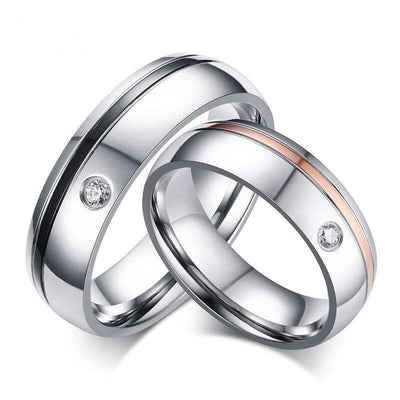 Matching Promise Rings with Black & Rose-Gold stripes plus Zirconia - Ring - 5
