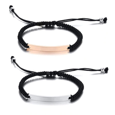 Matching Rope Bracelets with Personalized Engraving - Bracelets - Silver & Rose-Gold