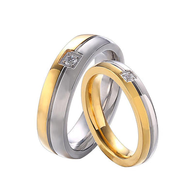 Matching Silver & Gold Color Titanium Couple Rings - Rings - Men