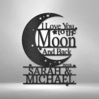 Moon and Back Monogram - Steel Sign - Metal Sign - Black