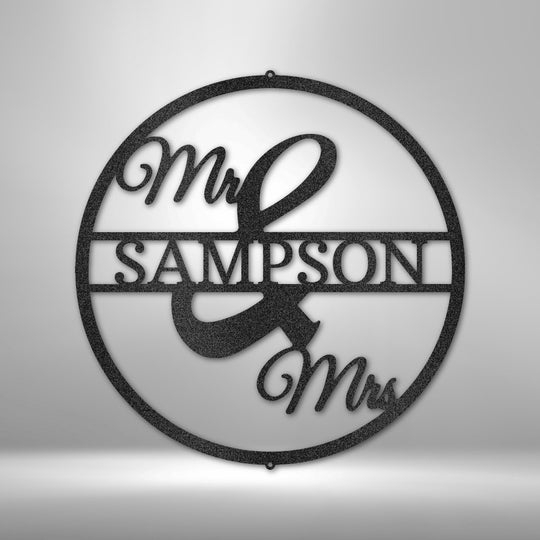 Mr and Mrs Circle Monogram - Steel Sign - Metal Sign - Black