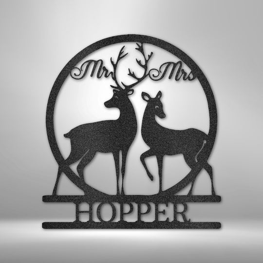 Mr and Mrs Deer Monogram - Steel Sign - Metal Sign - Black