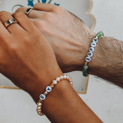 Natural Stone Bracelets with Letter Beads - Bracelets - Stone Beads