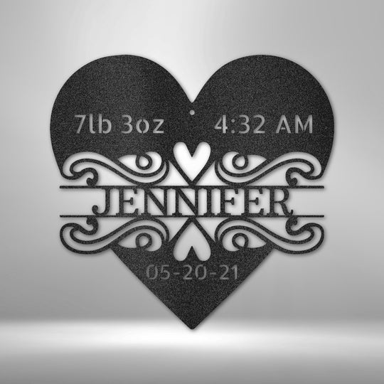 Newborn Love Monogram - Steel Sign - Metal Sign - Black
