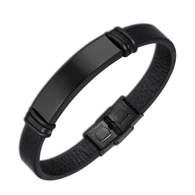 Personalizable PU-Leather Bracelet for Men in Black on Black - Bracelet - Black