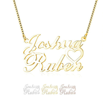 Personalized 2 Names Necklace with Heart - Only With Link - Rose Gold Color