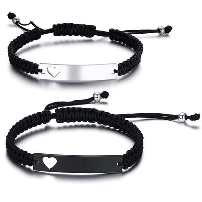 Personalized Bar Bracelets with Hearts - Bracelets - Silver Black