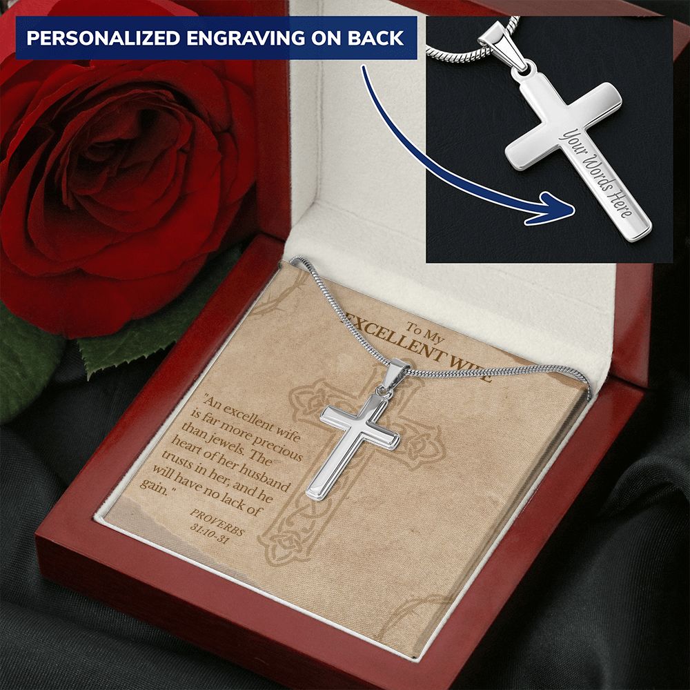 Personalized Cross Necklace for Wife - Jewelry - Luxury Box w/ LED