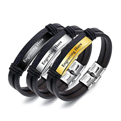 Personalized Engraved Leather Bracelets for Him - Bracelet - Black