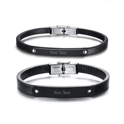 Personalized Leather Bracelets with Custom Engraving - Bracelets - Couple Set