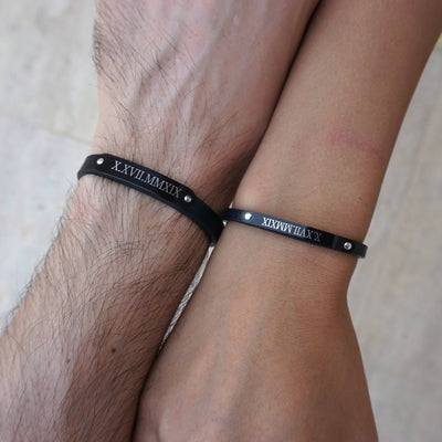 Personalized Leather Bracelets with Custom Engraving - Bracelets - Couple Set