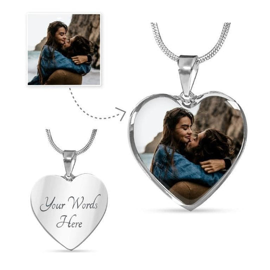 Personalized Photo Heart Pendant Necklace - Necklace - Luxury Necklace (Silver)