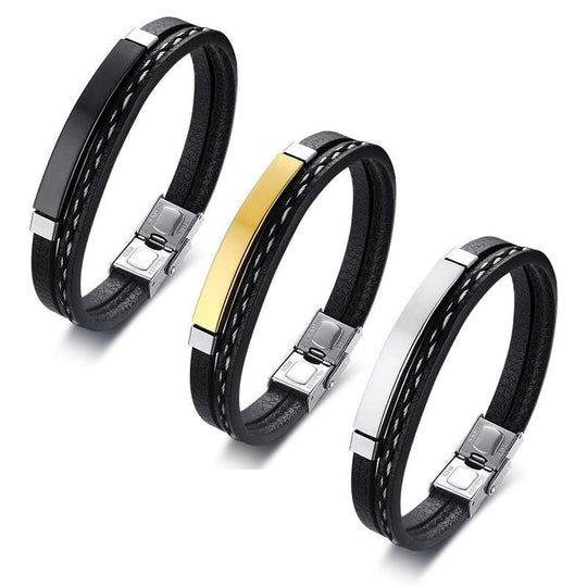 Personalized PU-Leather Bracelet Custom Engraved - Bracelets - Silver