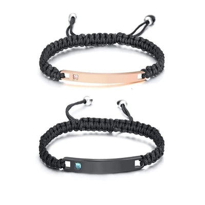 Personalized Rope Bracelets with Custom Engraving - Bracelets - Rose Gold Black