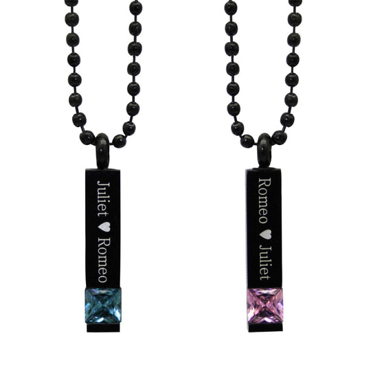 Personalized Square Bar Necklaces with Stones - Necklaces -