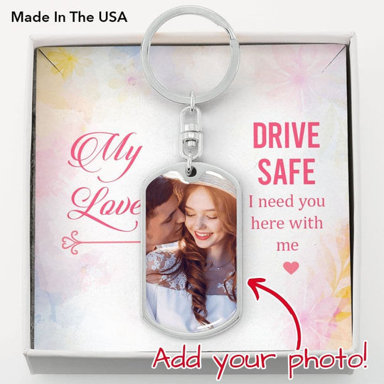 Photo Keychain with Personalized Dog Tag - Jewelry - Dog Tag Keychain (Silver)