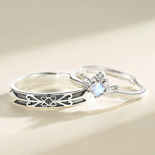 Princess & Knight Matching Moonstone Promise Rings - Rings - Male