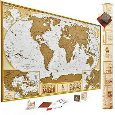 Scratch Off World Map - Antique Gold Edition - Unique Romantic Gifts -