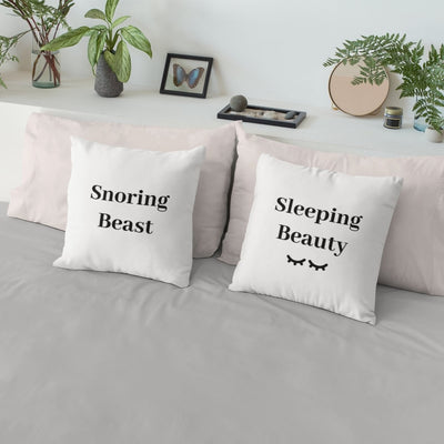 Snoring Beast / Sleeping Beauty Couple Pillow Cases - Home Decor - 16" × 16"