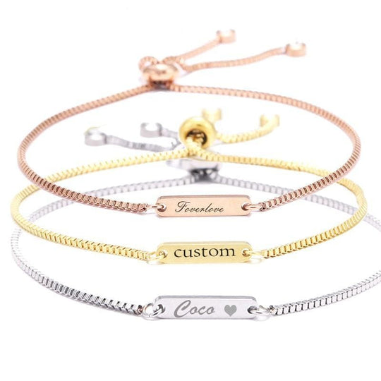 Tiny Personalized Bar Bracelet for Her - Bracelets - Silver