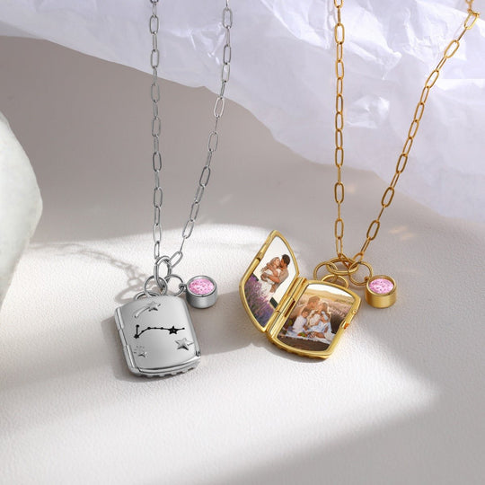 Zodiac Sign + Birthstone + Photo Necklace - Necklace - Constellation